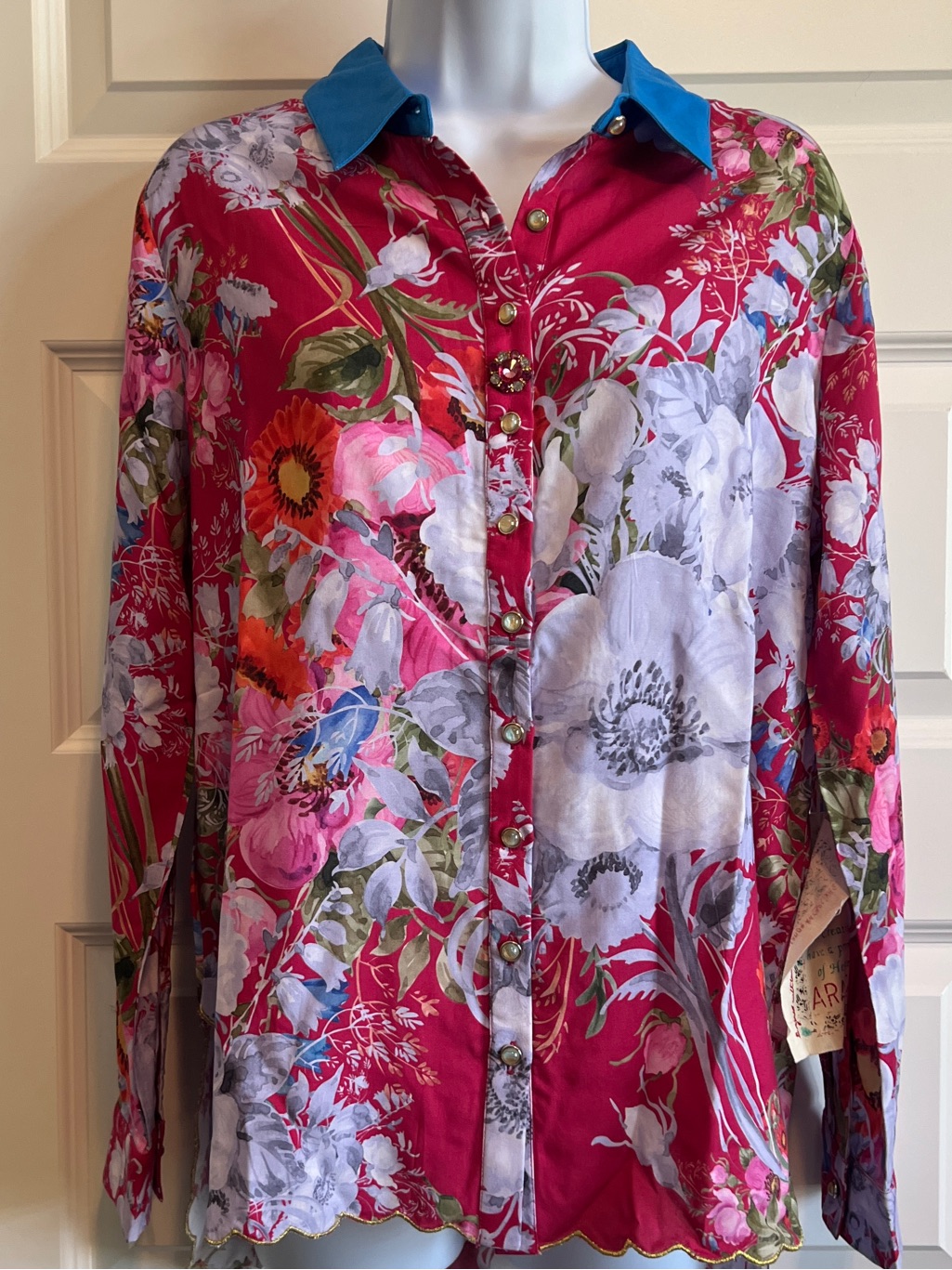 Aratta Oversized Starletta Embellished Button Down Top Small Nwt